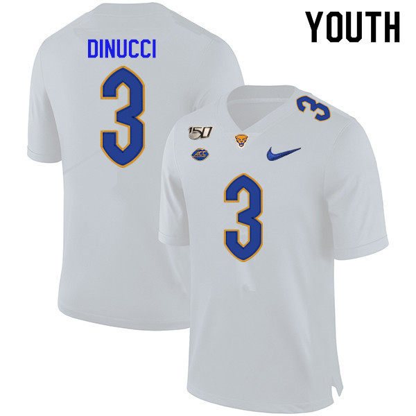 2019 Youth #3 Ben DiNucci Pitt Panthers College Football Jerseys Sale-White